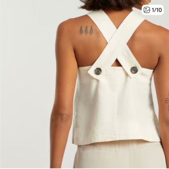 Everlane NEW Women's Off-White Apron Linen Tank Top Crisscross Back Size 6 - Picture 2 of 8